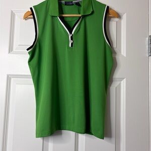Izod Golf Kelly Green Sleeveless Collard Tank Top with Black White Trim Size L